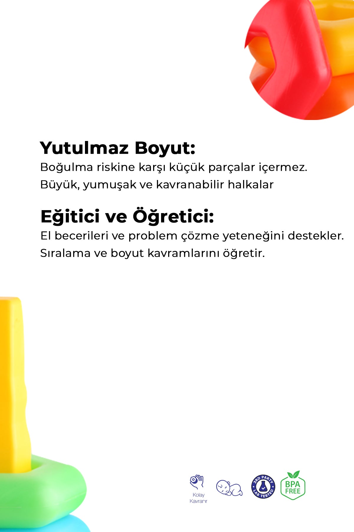 Çubuğa Geçen Renkli Çıngıraklı Altıgen Halkalar Kutuda